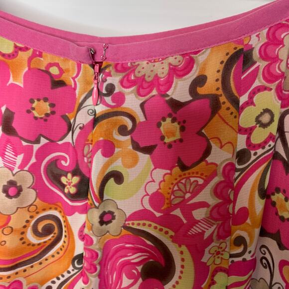 Sigrid Olsen Pink Orange Floral Flounce Midi Skirt Y2k Sz 6 Petite - Picture 3 of 4